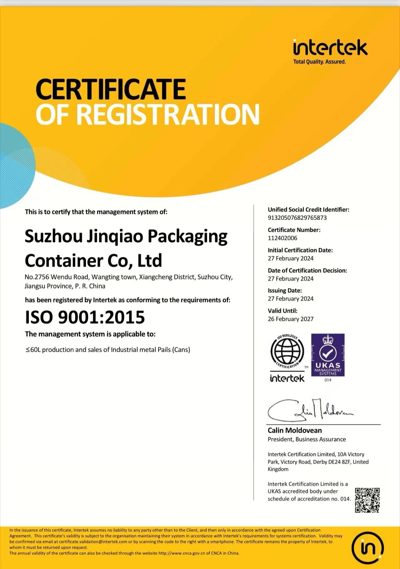 ISO 9001 Certificate