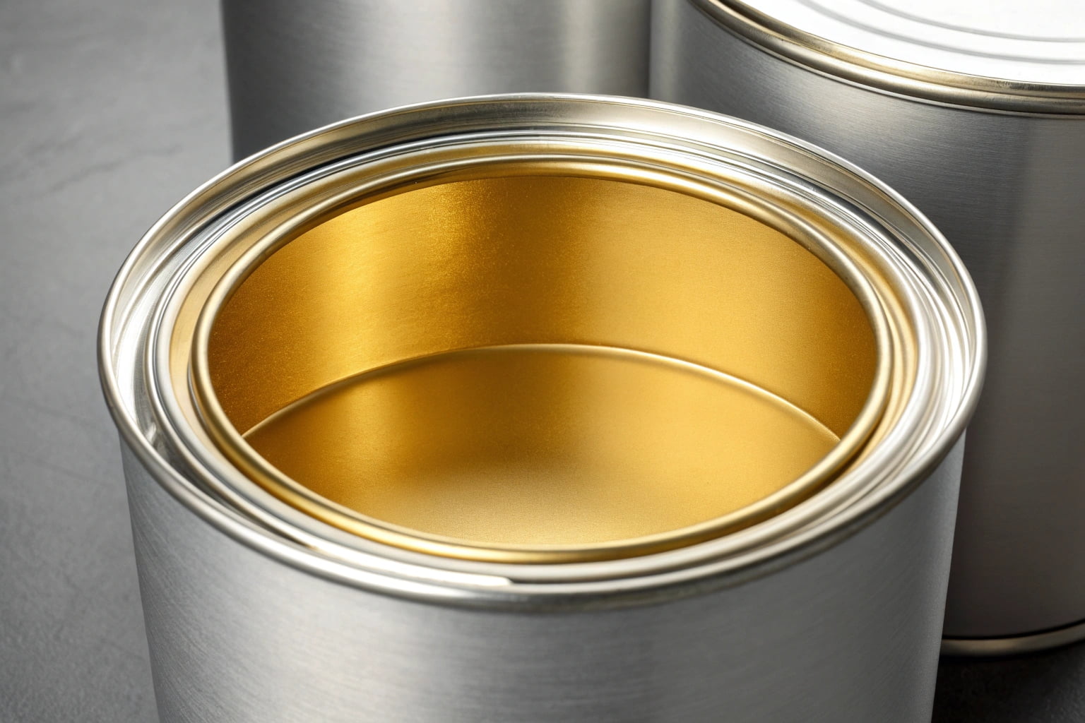 A close-up view of the smooth internal coating inside a chemical can