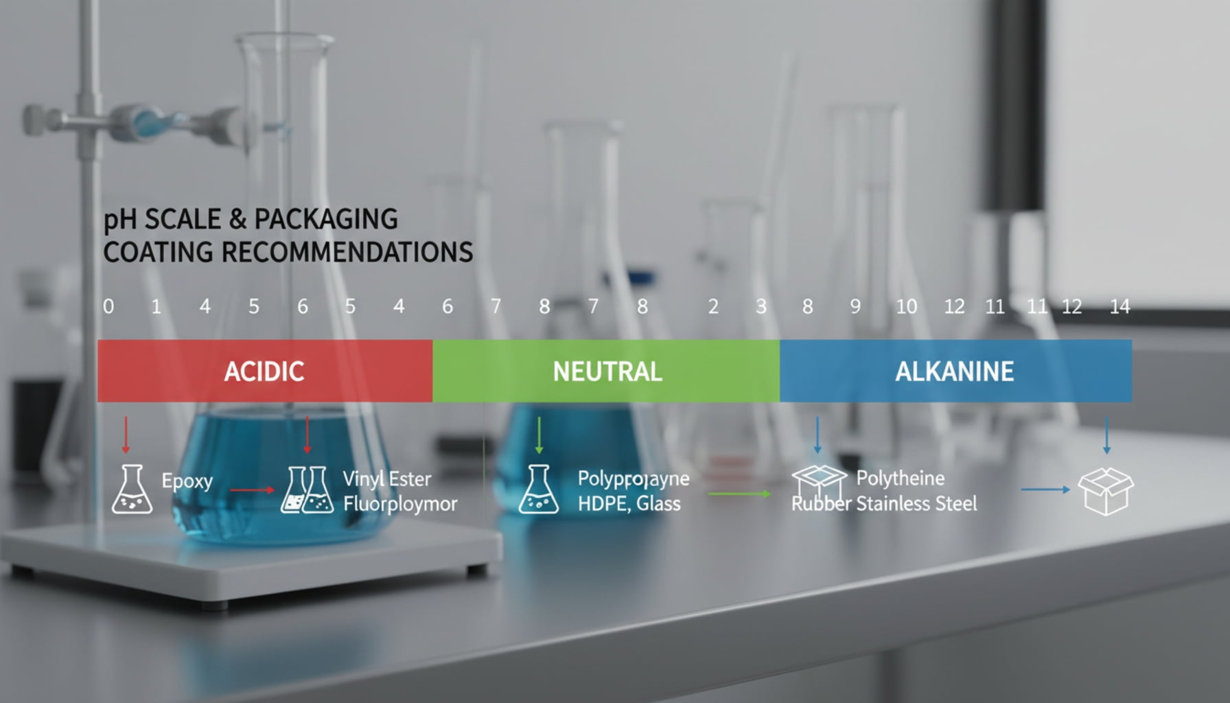 A chart showing pH scale and corresponding coating recommendations