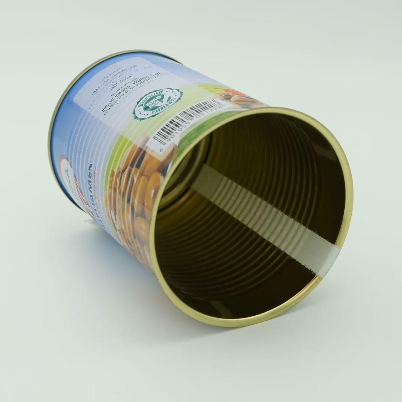 A close-up of the internal coating of a tinplate can