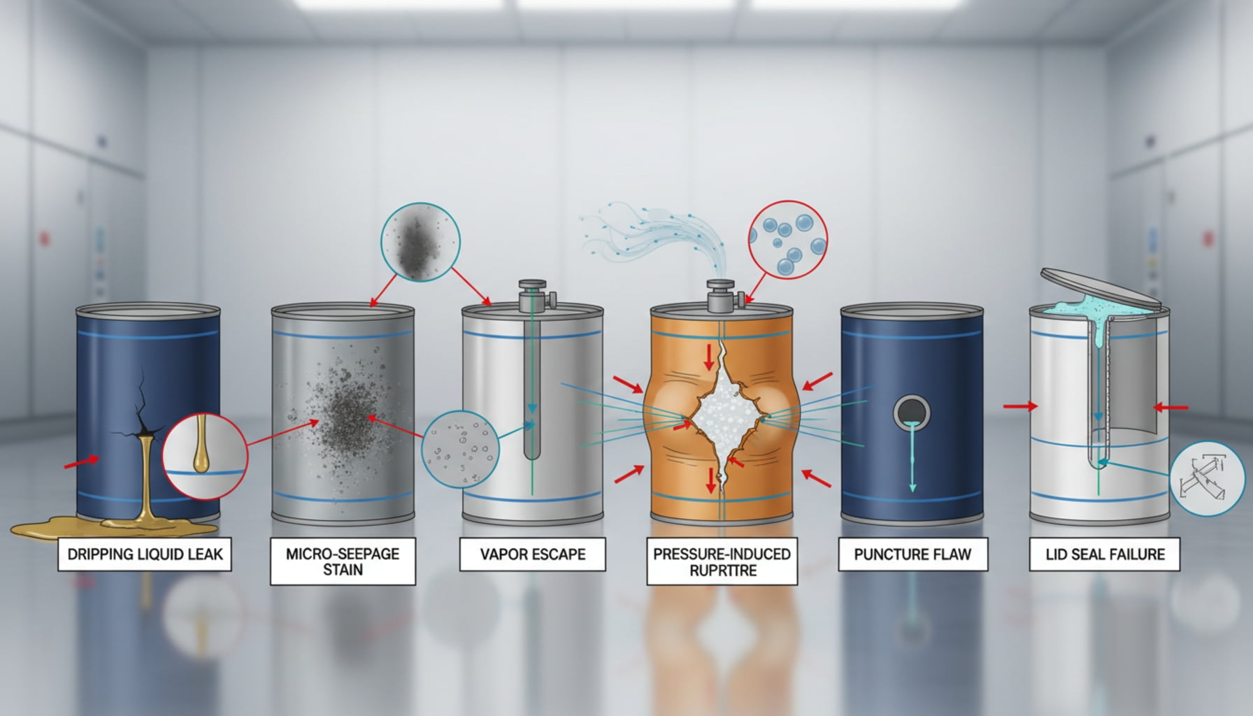 Different types of leakage in chemical cans