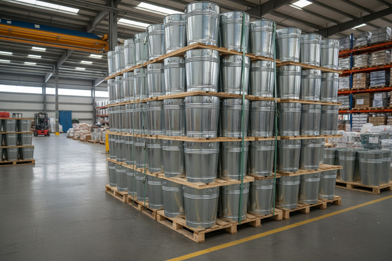 Stacked metal buckets in a warehouse showing the importance of body strength