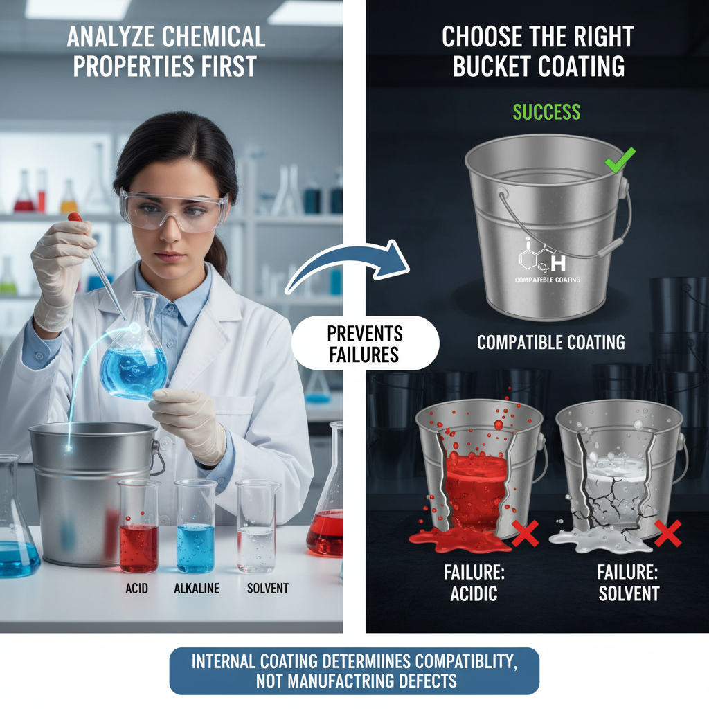 A scientist analyzing a chemical before choosing a metal bucket