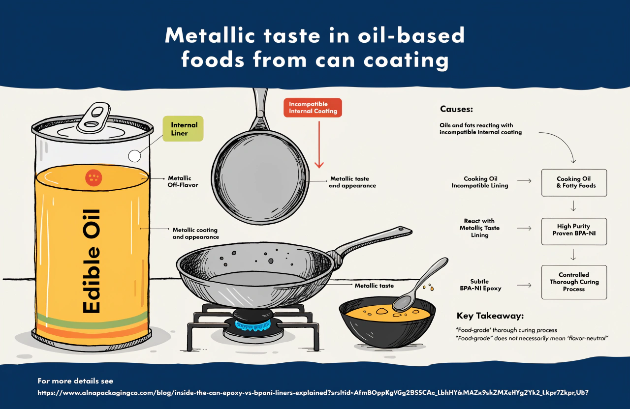 A can of edible oil with a symbol indicating a metallic off-flavor