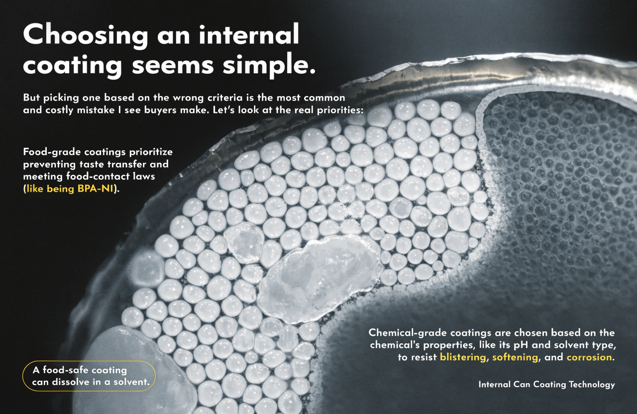 A microscopic view of an internal can coating